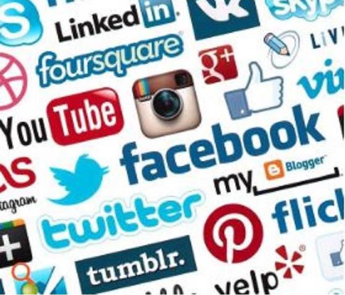 Social media logos like Facebook, Instagram, twitter on one page.