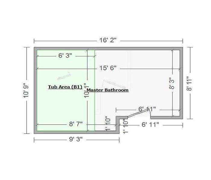 Sketch of a master bathroom with its measurements .