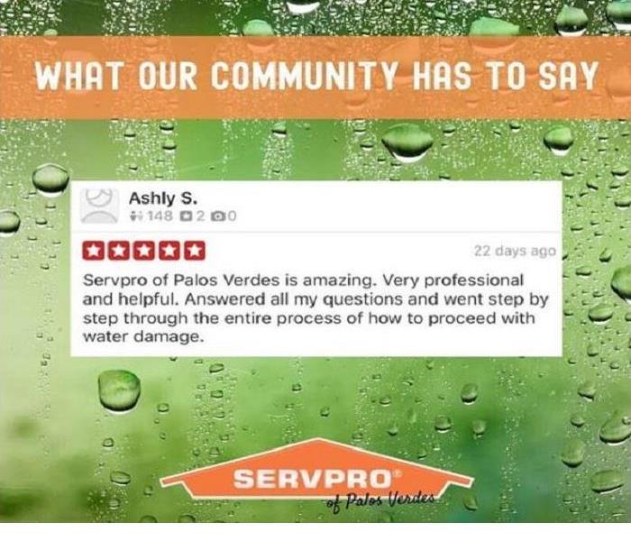 A testimonial of one of our satisfied customers on a Servpro logo. 